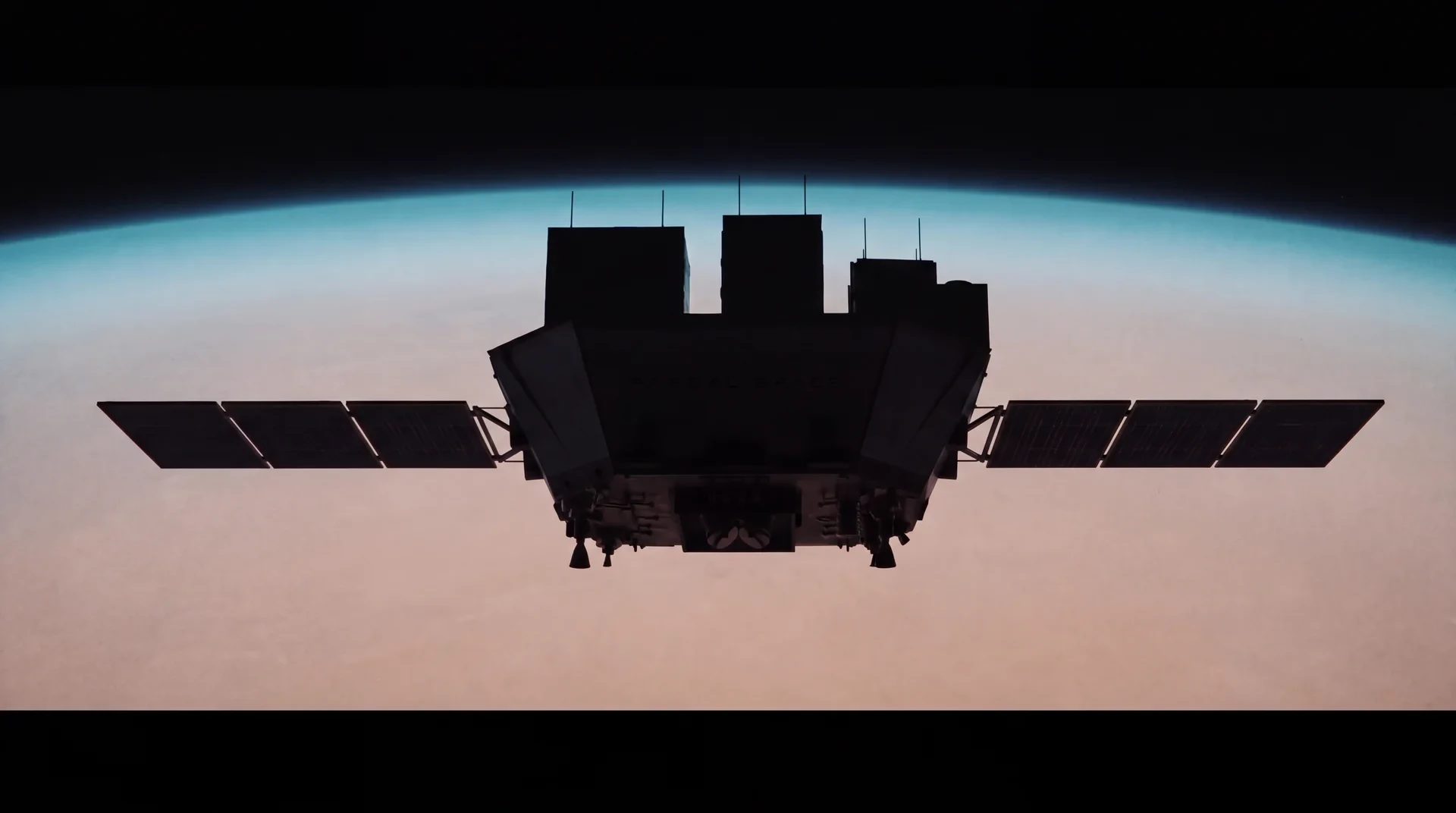 SAAR spacecraft concept with extended solar panels above Earth’s atmospheric horizon